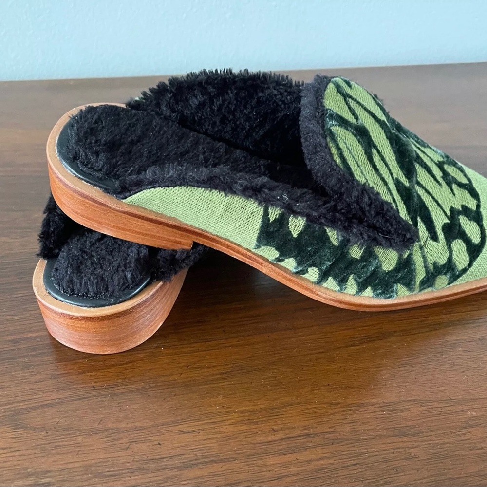 Free People Green Butterfly Effect Faux Fur Mule Shoes - Picture 4 of 7
